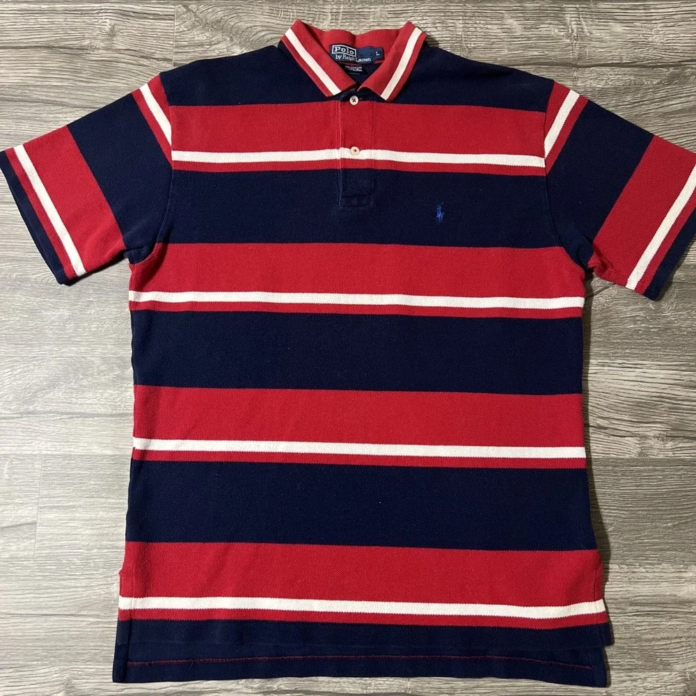 Vintage Ralph Lauren Striped Red/White/Blue Short Sleeve Rugby Polo Size Large